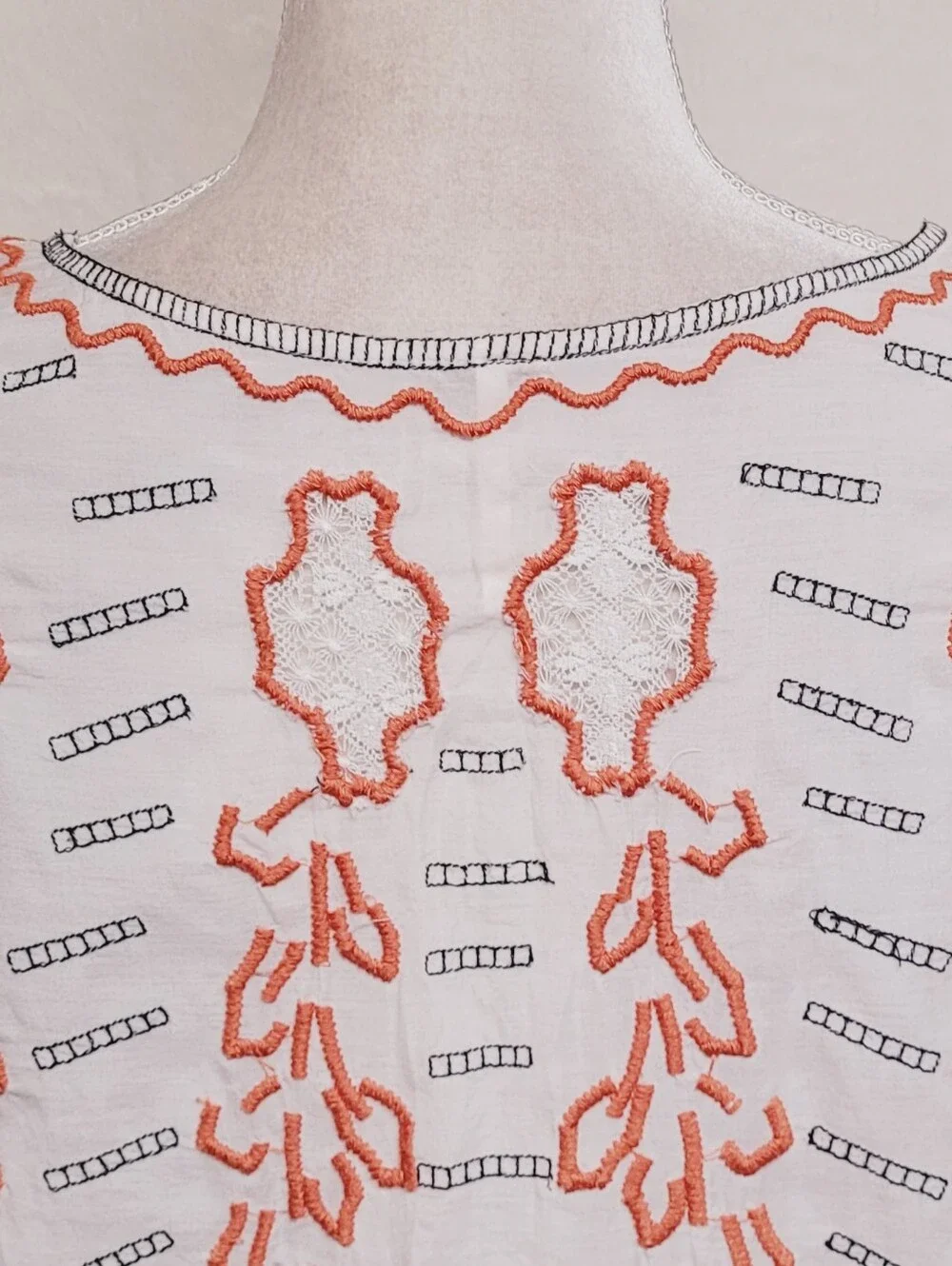 Free People White Burnt Orange Floral Flared Quarter Sleeve Blousen Top XS